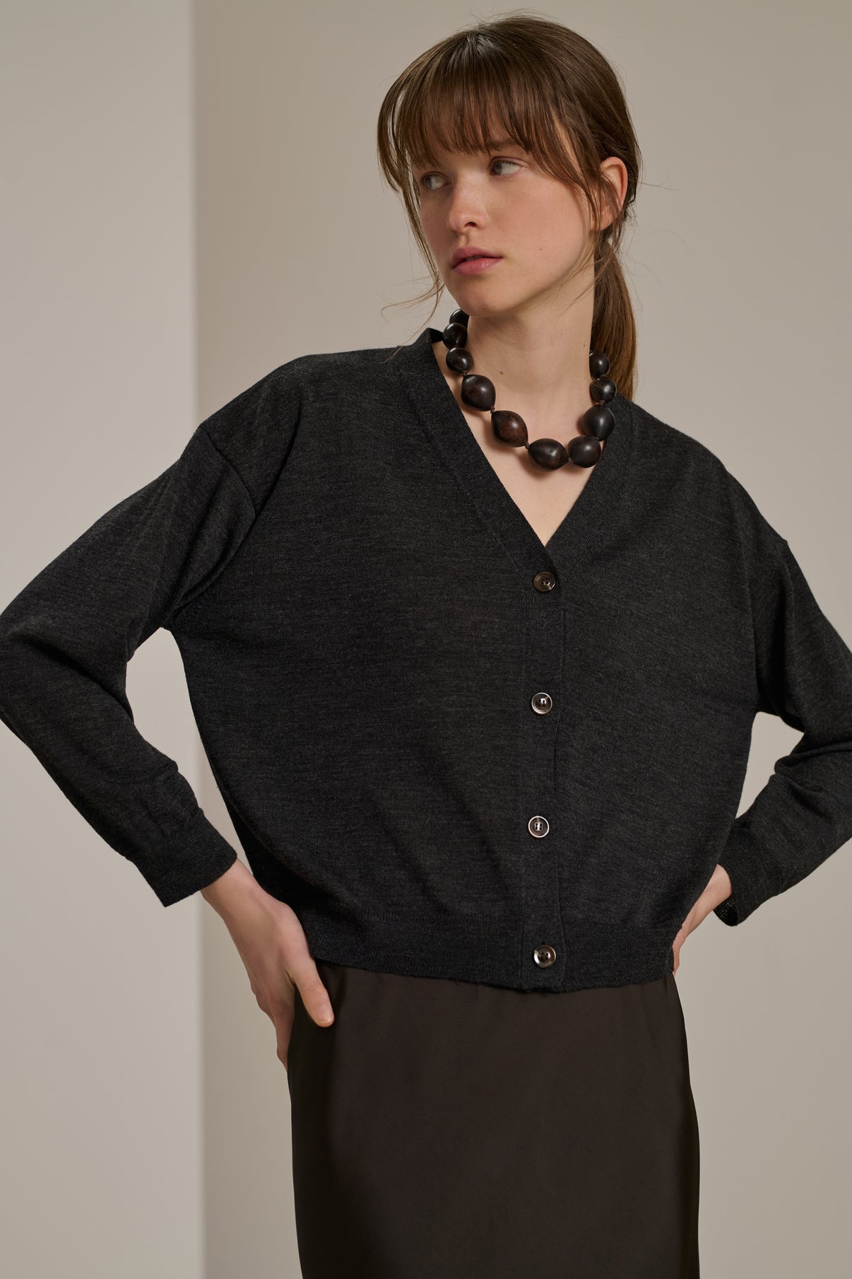 Cardigan Idem - Gris Anthracite - Laine - Femme vue 2